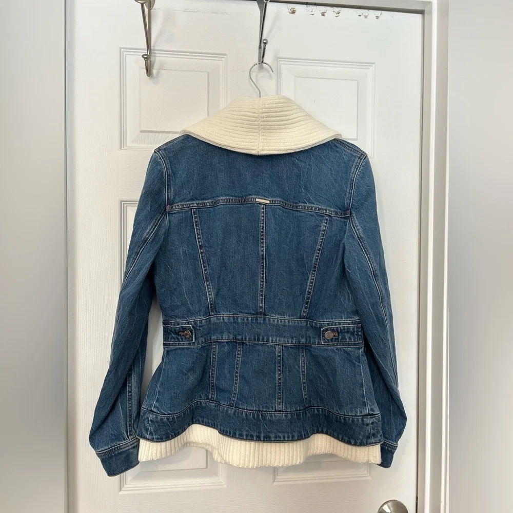 White House Black Market Blue Jean Jacket with Cream Collar - Picture 3 of 3